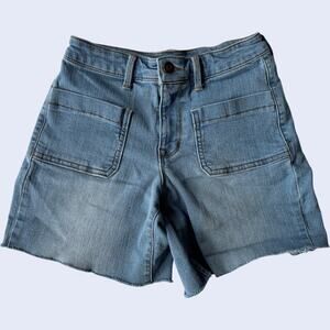 Energie Womens High Waisted Denim Shorts Light Blue Distressed Size 1